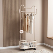 木樽加粗掛衣架落地臥室衣帽架多功能帶輪移動(dòng)晾衣服架房間收納衣服架 貓耳朵 奶油白60cm