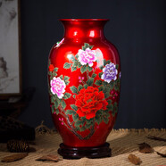 領(lǐng)格 景德鎮(zhèn)陶瓷器紅牡丹花瓶 水晶釉花開富貴花瓶客廳家居裝飾品擺件禮物 現(xiàn)代時尚擺設(shè)工藝品婚慶 彩牡丹紅冬瓜瓶 高約35寬20cm