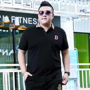 豪朗格（Haolangge）潮胖子夏季男裝加肥加大碼翻領(lǐng)短袖t恤肥佬半袖冰絲棉帶領(lǐng)子體恤 黑色 6XL