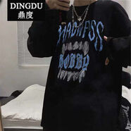 秋季韓版ins原宿風(fēng)嘻哈寬松長(cháng)袖t恤男女學(xué)生印花百搭上衣情侶裝潮 黑色(牙齒) L