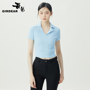 哥弟（GIRDEAR）女裝簡約透氣V領(lǐng)Polo短袖針織衫女1399554 靜謐藍 S (2碼)