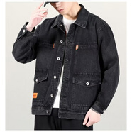 地潮男秋冬季新款牛仔工作服外套男勞保服加厚耐磨電焊工裝工廠(chǎng)車(chē)間焊工 【常規款】黑色 XL【100-125斤】