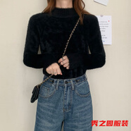 范哲莎半高領(lǐng)仿水絨毛衣女短款秋冬打底衫毛絨絨軟糯馬海毛上衣ins 黑色(厚實(shí)不掉毛) S 80-90