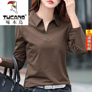 啄木鳥(niǎo)（TUCANO）品牌女裝領(lǐng)長(cháng)袖T恤女2026春夏裝新款寬松女士Polo衫休閑百搭上衣 咖啡色 XL 建議115-130斤
