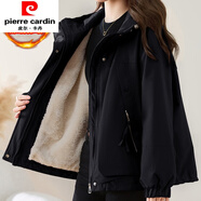 皮爾卡丹（pierre cardin）加絨加厚短款派克服棉服女2025冬季新款寬松連帽休閑工裝棉衣外套 黑色 原版加厚【一件過(guò)冬】 L 120-135斤