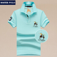 MASTER POLO保羅t恤官方品牌商務(wù)短袖polo衫男翻領(lǐng)夏季薄款休閑刺繡馬球體恤 淺藍1816 2XL