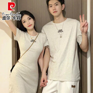 皮爾卡丹（pierre cardin）情侶裝夏裝一衣一裙子法式吊帶連衣短裙小眾設計感短袖T恤男套裝 淺灰色男t恤 M