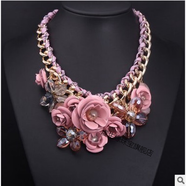 界末韓版百搭裝飾項鏈女短款毛衣鏈夸張鎖骨鏈頸鏈衣服配飾品 粉色 花朵