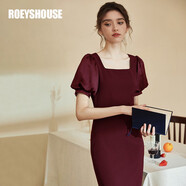 ROEYSHOUSE羅衣復(fù)古氣質(zhì)方領(lǐng)連衣裙女夏裝優(yōu)雅修身短袖仙女裙01882 棗紅色 S