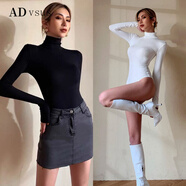 香港潮牌ADVSUS官方秋冬外穿歐美打底連體上衣女長(zhǎng)袖高領(lǐng)T恤百搭一體瑜伽舞蹈服收腹 白色 M