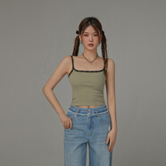 CHUU字母提花背心女2025夏季新品百搭無袖基礎(chǔ)休閑辣妹撞色吊帶 灰綠色 均碼