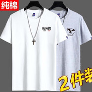 卡帝自由保羅短袖男【純棉t恤2件裝】新品短袖t恤男青年圓領(lǐng)純棉T恤男生百搭休閑大碼男裝純色上衣 ES白+小飛鷹淺灰 M建議100-120斤