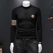 管先生冬季加厚羊毛衫男刺繡半高領(lǐng)針織衫冬天保暖中領(lǐng)毛衣歐美大牌線(xiàn)衣 L24530黑色 M