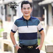 老爺車中年男士夏季冰絲爸爸短袖t恤男中老年人男裝衣服父親節(jié)實(shí)用禮物 YT22250604藍(lán)色 L (175) 【建議135-145斤】
