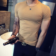 凡迪時(shí)尚夏季純色修身短袖t恤男士圓領(lǐng)緊身上衣白色男裝打底潮牌體恤潮流 卡其色 2XL