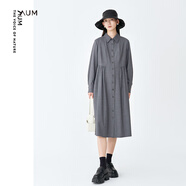 噢姆（AUM）【永恒系列】AUM噢姆秋冬新款優(yōu)雅通勤單排扣收腰襯衫裙連衣裙 高級灰 L