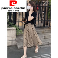 皮爾卡丹（pierre cardin）梨形身材波點歐根紗半身裙女夏季2025新款小個子a字裙遮跨長裙子 卡其色波點半身裙 L