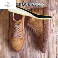 西域駱駝VANCAMEL2024年新款春秋款男士休閑鞋感反毛皮鞋隱形內增高男鞋子板鞋 棕色(內增高5.5cm) 44