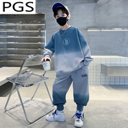 普戈斯（PUGESI）兒童裝男童秋裝套裝2023新款中大童春秋款運動服秋季韓版衛(wèi)衣帥氣 灰藍色【PPX6133】漸變套裝 120【適合身高105-115厘米】