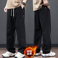 NASAWASSUP聯(lián)名黑色美式高街休閑褲子男士春夏季新款直筒寬松大碼闊腿褲 單件-黑色加絨-F180 加絨 L 【建議100-115斤】