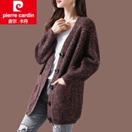 皮爾卡丹（pierre cardin）羊毛針織開衫女中長(zhǎng)款外搭披肩裝2024新款加厚毛衣外套羊絨春秋 咖色 M