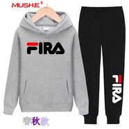 慕舍（mushe）輕奢男裝連帽衛衣男休閑運動(dòng)套裝秋冬新款寬松衛褲大碼情侶外套 【春秋款】灰上大F 3XL 建議155-170斤