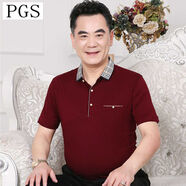 夏季中老年人男裝爸爸裝短袖男t恤老人寬松爸爸衣服夏裝 翻領(lǐng)短袖8801棗紅 L碼(50碼)建議90-120斤