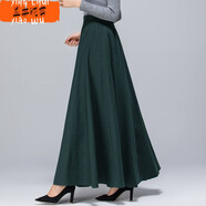 星垂曉霧有松緊腰半身裙女士中長款半截裙2023春秋棉麻半身長裙女半身裙 墨綠色 棉麻長裙 XL