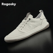 Rogosky 香港潮牌小白鞋男士秋季牛皮壓花透氣軟底駕車(chē)男鞋韓版四季百搭一腳蹬懶人休閑單鞋 白色 38（皮鞋碼）