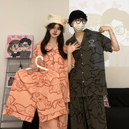 柔雅佳家居服男女套裝情侶睡衣女夏季短袖短褲三件套大碼男家居服春秋款 碳灰粉史迪仔【短袖+短褲+長褲】 3XL 男款3XL碼【160-200斤穿】