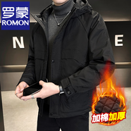 羅蒙（ROMON）秋冬加棉加厚外套男士青年棉衣服休閑連帽工裝款防風(fēng)夾克沖鋒衣男 M1121黑色 XL