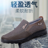 隆瑞祥中老年休閑男單鞋一腳蹬老北京布鞋輕便透氣爸爸鞋寬松大碼老人鞋 棕色 37