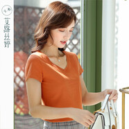 艾路絲婷夏裝新款T恤女短袖上衣韓版修身體恤TX3560 V領(lǐng)焦糖色 L