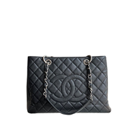 【二手95新】Chanel 香奈爾黑金GST荔枝皮有卡19開(kāi) 手提包女士單肩包鏈條包 97新 Chanel荔枝皮GST黑銀tote 16