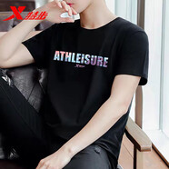 特步（XTEP）男裝短袖T恤冬季透氣半袖運動(dòng)服薄款男士休閑冰絲體恤上衣健身服 正黑色-0124 （100%棉） 3XL （190/108A）