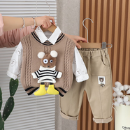 圓圓米米嬰兒套裝春裝男春秋裝兩件套1歲男女寶寶2衣服3秋冬季洋氣4加厚裝 KN243204掛腳熊毛衣三件套咖色 90 碼適合80-85cm約1-2歲