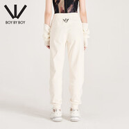 BOY BY BOY春季潮牌女裝褲子刺繡運(yùn)動(dòng)休閑束腳針織長(zhǎng)褲W15001 米白色 XS
