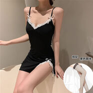 寶喬旭復古風吊帶女夏轟趴裙包臀帶小心機緊身床上易脫 黑色【帶可自由拆】+黑色網(wǎng) XL 105-120斤