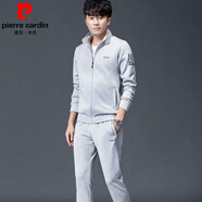 皮爾卡丹（pierre cardin）新款男士休閑運動(dòng)套裝男春秋季衛衣跑步運動(dòng)服秋冬運動(dòng)套裝三件套 灰色【外套+褲子+T恤】 L