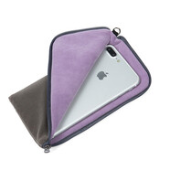 三只青蛙 便攜拉鏈老人手機包防塵可掛脖5.5/6.7/7英寸手機套絨布袋 6.8-7寸純灰色+掛繩