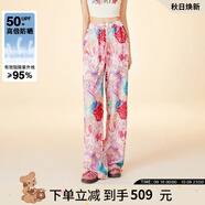 LALABOBO【防曬】水果滿印輕薄闊腿褲女裝寬松顯瘦多巴胺休閑褲RBEB-ZC19 粉色 薄款 L