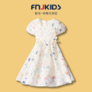 FNJ KIDS童裝女童公主裙夏季新款洋氣大童短袖薄款女孩網(wǎng)紗連衣裙子 白色 130 (建議身高120-130cm)