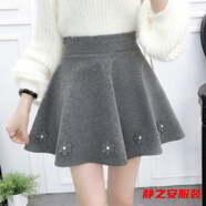 瑪菲萱秋冬新款韓版百搭學(xué)生呢子裙蓬蓬裙半身裙子高腰毛呢短裙女 花朵款 灰色(單短裙) XL 175