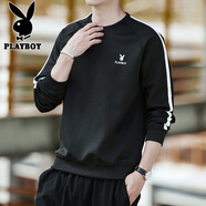 花花公子（PLAYBOY）長袖t恤男春秋季新款潮流休閑簡約衛(wèi)衣男士寬松圓領(lǐng)百搭打底衫男 20172黑色(常規(guī)款) XL