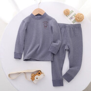 HELLOLUOBO兒童保暖內衣德絨秋衣秋褲男童加絨加厚中小童女孩家居服寶寶睡衣 細條款-牛藍色 90碼（80-90高/20-26斤）可開(kāi)襠