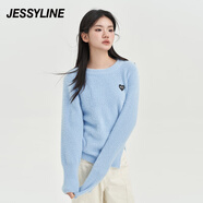 JESSYLINE杰茜萊藍色百搭套頭針織衫女式秋新款米白色毛衣潮 商場同款 藍色 L/170