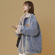 俞兆林胖mm羊羔毛牛仔外套女秋冬季寬松加絨加厚棉服顯瘦大碼女裝200斤 藍色2889加絨加厚 2XL 建議150-170