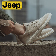 Jeep吉普男鞋休閑皮鞋男工裝鞋男時(shí)尚復(fù)古男士休閑板鞋男百搭鞋子男 沙色（尺碼偏大） 40 (250mm) 皮鞋碼