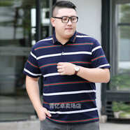 韋戒爸爸衣服夏季50-60歲270大碼男裝夏寬松胖子翻領(lǐng)打底衫加肥加大碼 5923藏藍(lán)色 7xl 建議250－270斤左右