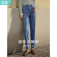 茵曼（INMAN）2025秋季女裝新款休閑顯瘦寬松百搭舒適松緊腰高腰牛仔褲 淺牛仔-18518173 28